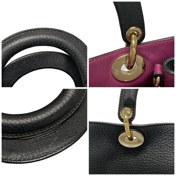 Auth DIOR/ChristianDior Diorissimo Black Pink Leather Tote Bag - Picture 16 of 16